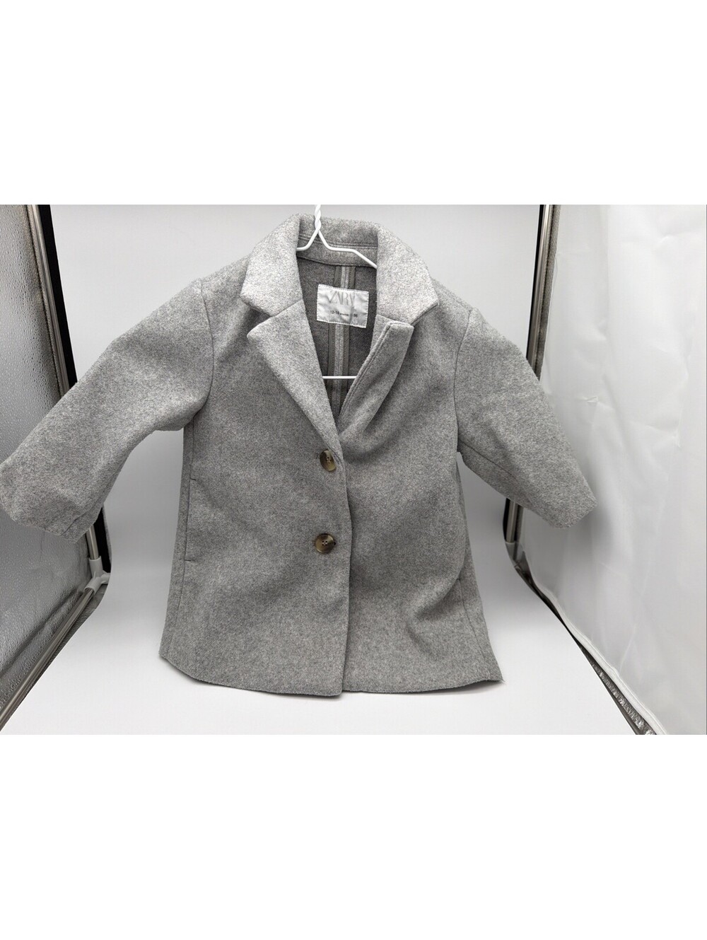 ZARA Gray Wool Blend Felt Coat 12-18 Months Button Front Collared Lined